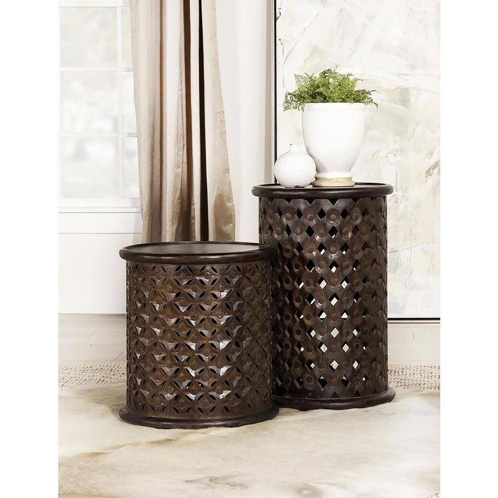 Krish 18-inch Round Dark Brown Mango Wood Accent Table