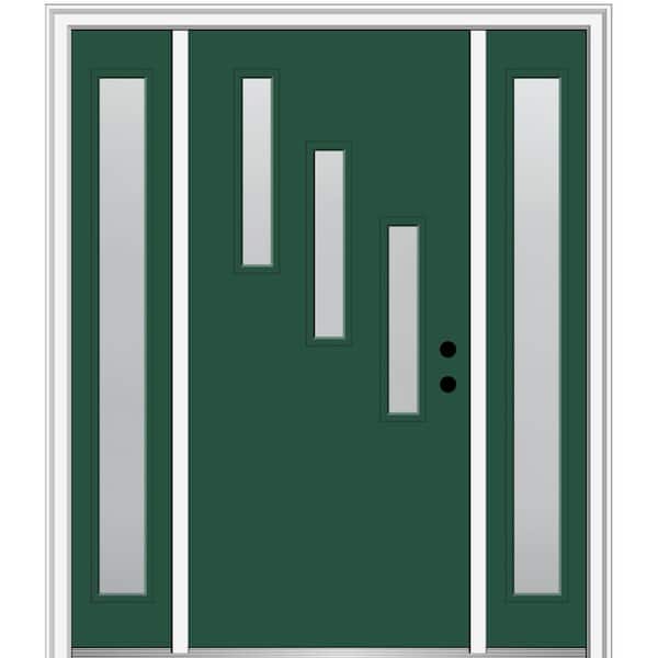 MMI Door 68.5 in. x 81.75 in. Davina Left-Hand Inswing 3-Lite Frosted Painted Fiberglass Smooth Prehung Front Door with Sidelites