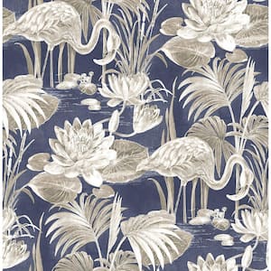 Miltonia Navy Flamingo Paper Strippable Roll (Covers 56.4 sq. ft.)