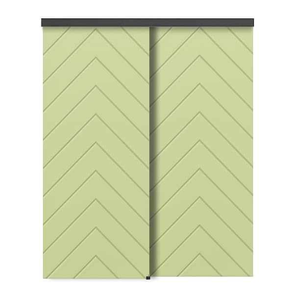 CALHOME 60 in. x 96 in. Hollow Core Sage Green Stained Composite MDF Interior Double Closet Sliding Doors
