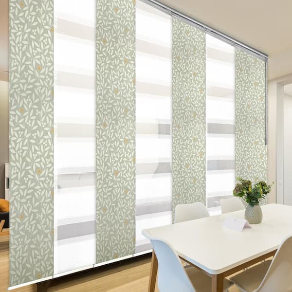 EMOH Spring Breeze 110 in. - 153 in. W x 94 in. L Adjustable 7- Panel Satin Nickel Single Rail Panel Track, 23.5 in. Slates