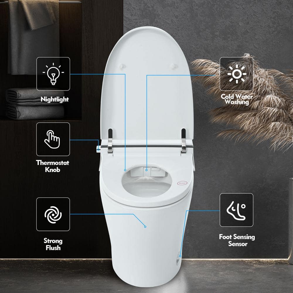 White Ceramic Elongated Smart Bidet Toilet with Dual Flush