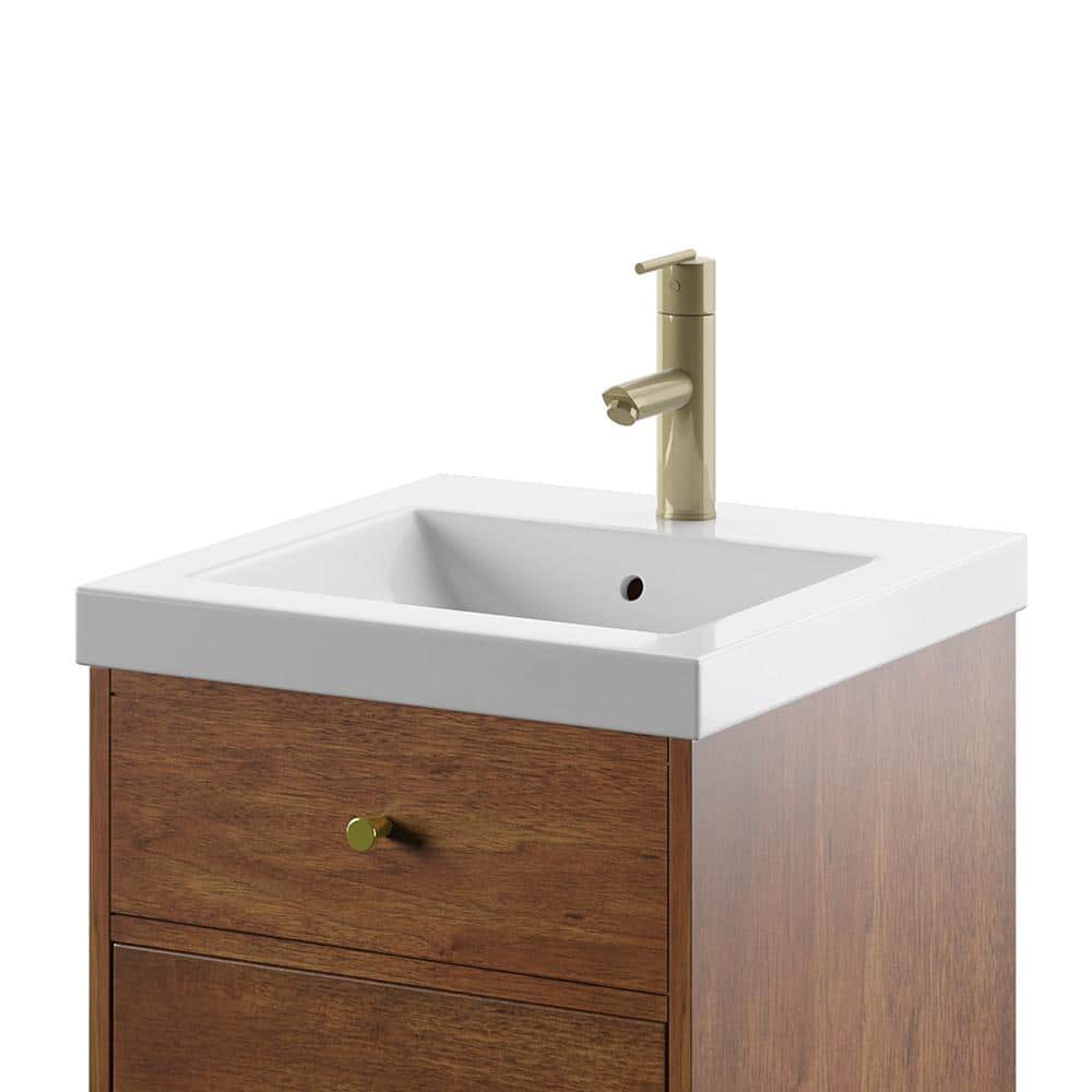 North Brown 18" Freestanding Single Sink Bathroom Vanity with Brass Hardware