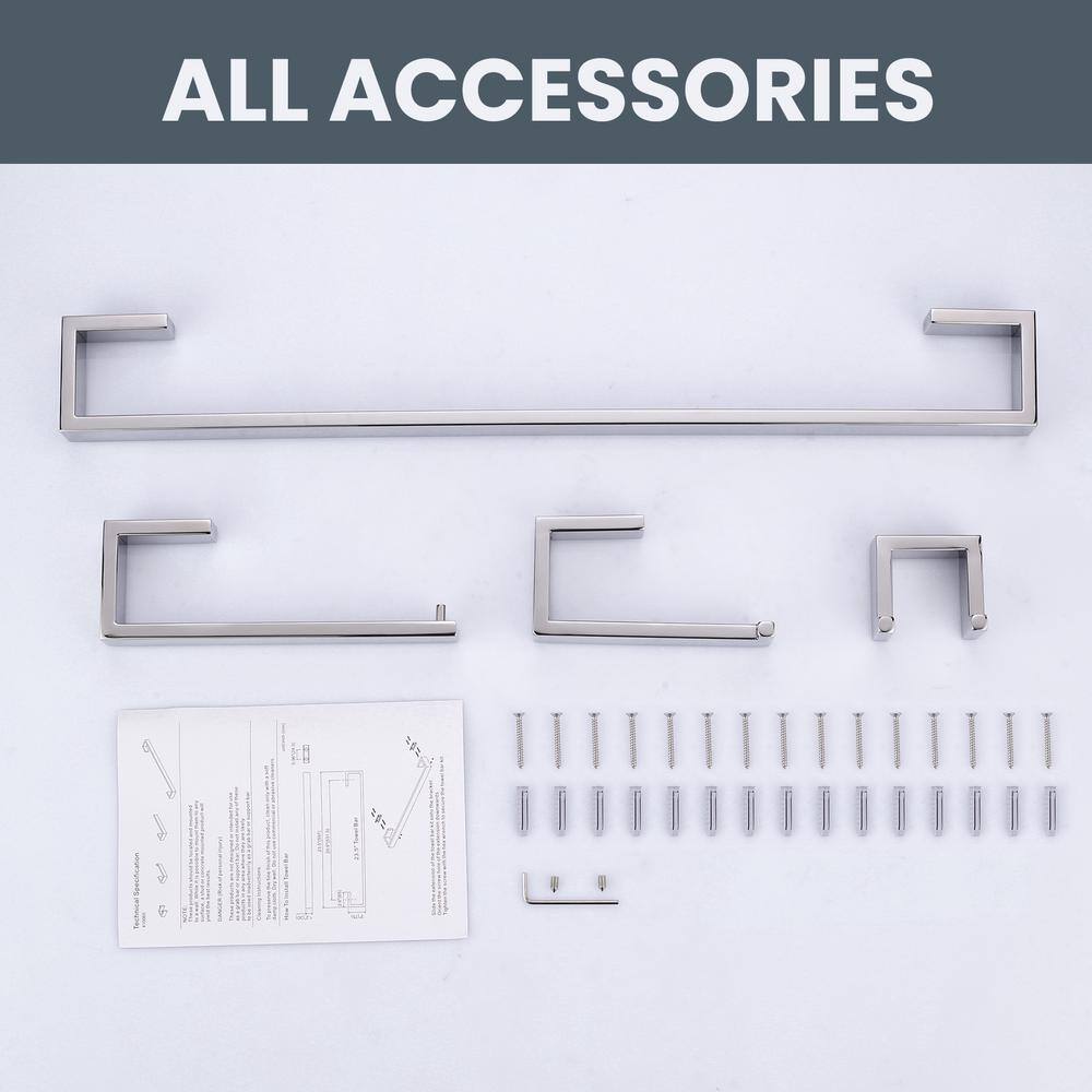 Polished Chrome 4-Piece Bathroom Hardware Set with Towel Bar