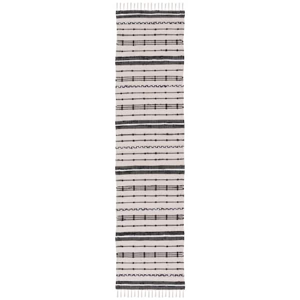 Striped Kilim Beige Black 2 ft. x 9 ft. Striped Runner Rug