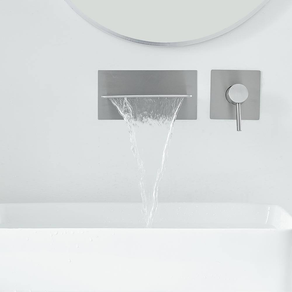 Brushed Nickel Wall-Mount Waterfall Bathroom Faucet