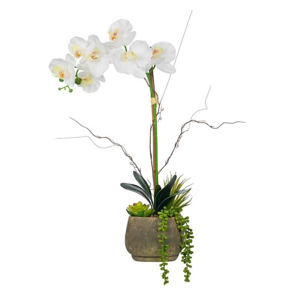 Vanity Art 23. 23 in. H Artificial Phalaenopsis Orchid Floral Arrangement in Decorative Cement in Pot
