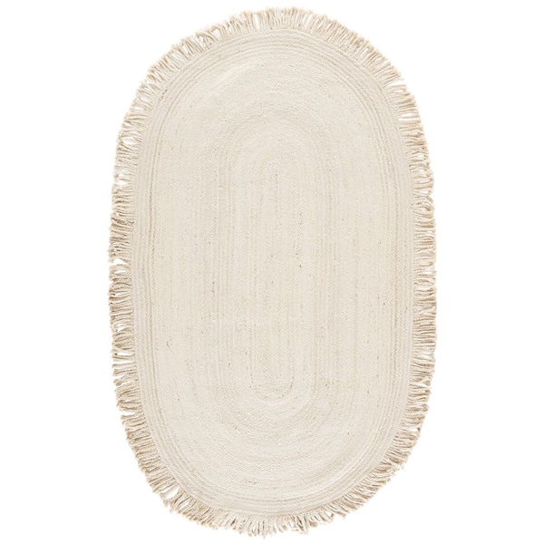 Braided 4 ft. x 6 ft. Oval Beige Solid Color Gradient Area Rug