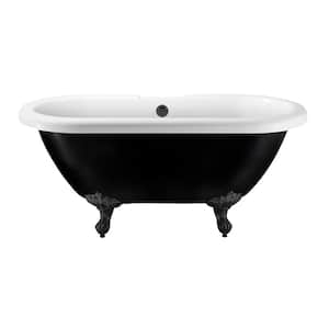 59 in. Acrylic Clawfoot Non-Whirlpool Bathtub in Glossy Black With Matte Black Drain, Clawfeet