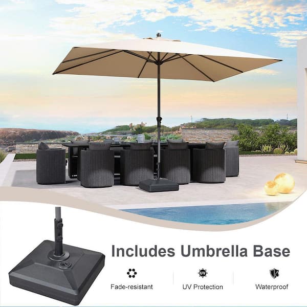 PURPLE LEAF 9 ft. x 11 ft. Patio Umbrella Outdoor Table Umbrella Aluminum Frame Market Umbrella with 8-Sturdy Ribs and base, Beige PURPLE LEAF 9 ft. x 11 ft. Patio Umbrella Outdoor Table Umbrella Aluminum Frame Market Umbrella with 8-Sturdy Ribs and base, Beige