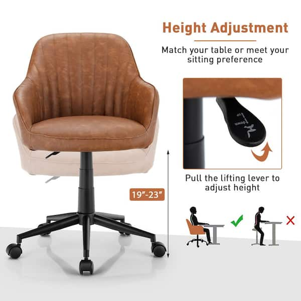 Brown Leather Home Office Chair Swivel Adjustable Height Chair