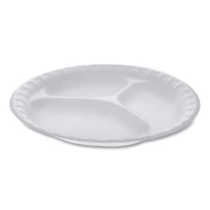 9 in. White Unlaminated Disposable Polystyrene Plates, 3-Compartment (500-Carton)