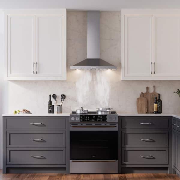 36 in. 380 CFM Convertible Kitchen Wall Mount Range Hood in Stainless Steel with Push Control, LEDs and Carbon Filters