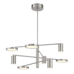 Swivel 200-Watt Equivalence Integrated LED Brushed Nickel Geometric Chandelier with White Etched Glass Shades