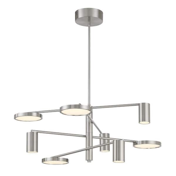 George Kovacs Swivel 200-Watt Equivalence Integrated LED Brushed Nickel Geometric Chandelier with White Etched Glass Shades