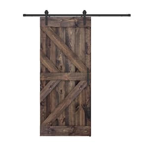 Double KR 24 in. x 84 in. Dark Brown Finished Pine Wood Sliding Barn Door with Hardware Kit (DIY)
