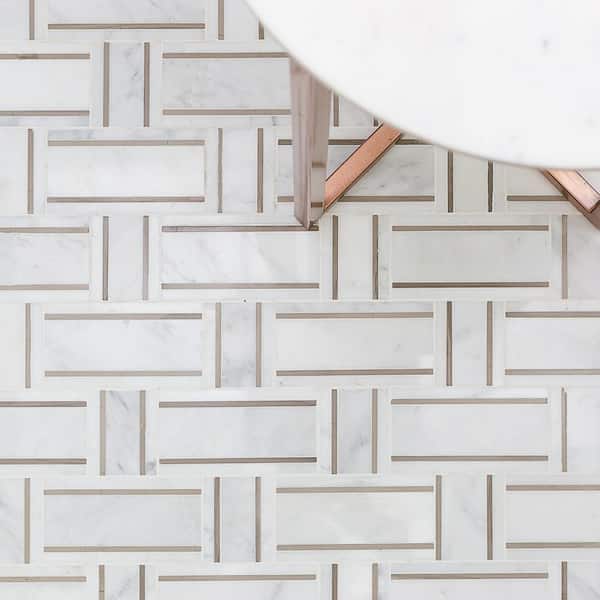 Mingle Asian Statuary and Athens Gray Interlocking 12-7/8 in. x 12-3/4 in. Marble Mosaic Tile (1.14 sq. ft.)