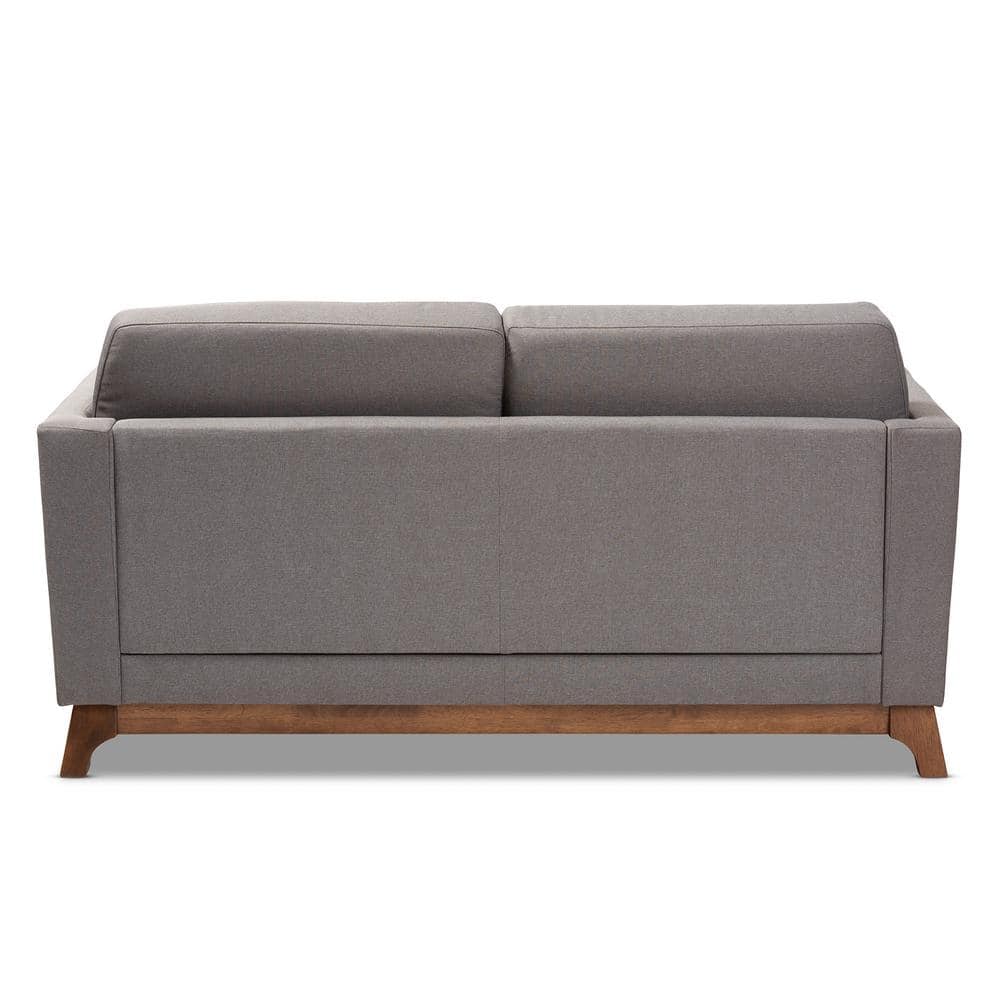 Sava Gray Fabric Upholstered Walnut Wood 2-Seater Loveseat