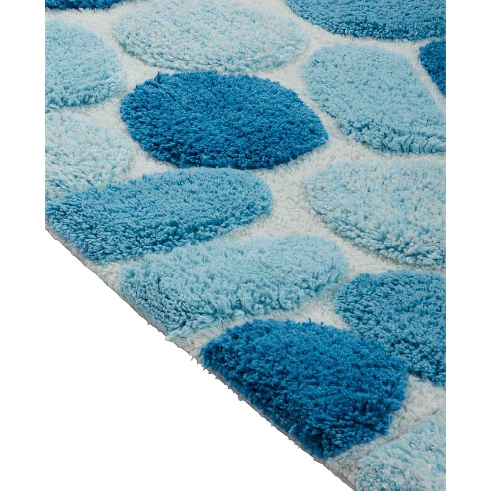 Arctic Blue Cotton Pebble Pattern Bath Rug Set