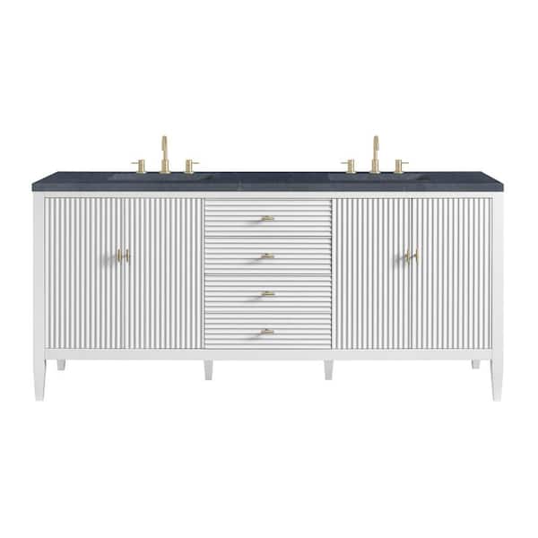 James Martin Vanities Myrrin 72.0 in. W x 23.5 in. D x 34.06 in. H Double Bathroom Vanity in Bright White with Charcoal Soapstone Quartz Top