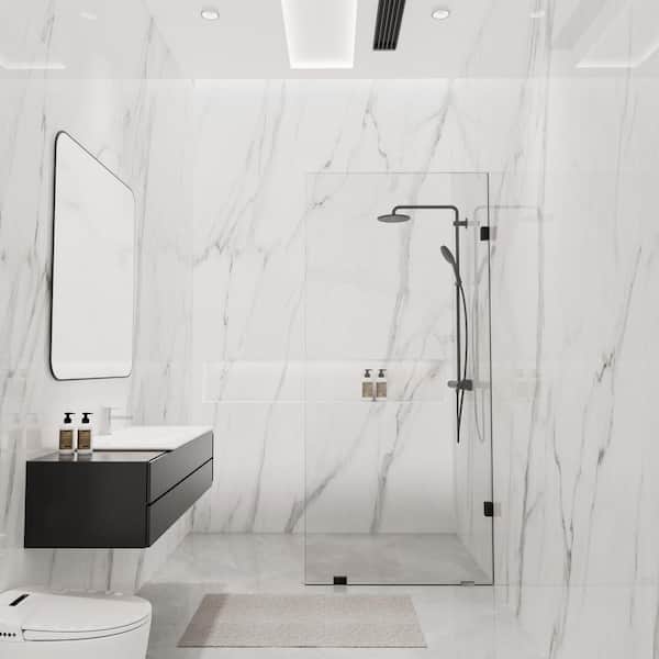 36 in. W x 78 in. H Frameless Fixed Single Panel Shower Screen Door in Matte Black with 3/8 in. (10mm) Clear Glass