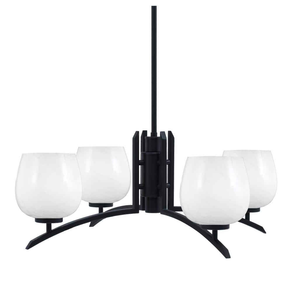 Siena 27.5 in. 4 Light Matte Black Chandelier with White Marble Glass Shade