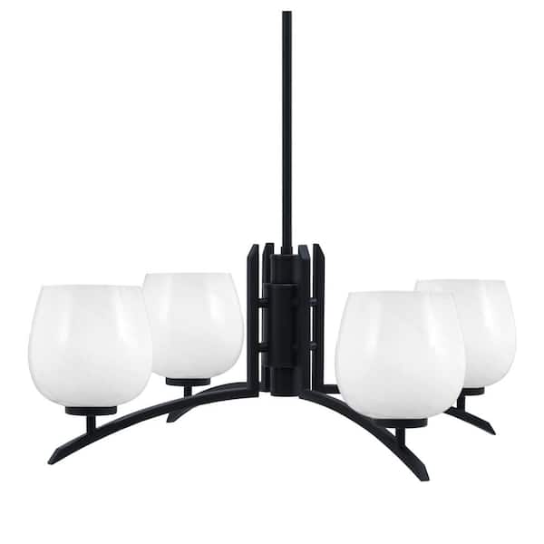 Unbranded Siena 27.5 in. 4 Light Matte Black Chandelier with White Marble Glass Shades