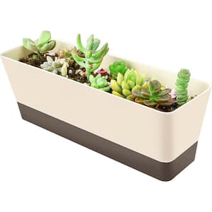 Planter Windowsill Box, 1-Pack 12 in. x 3.8 in. Herb Rectangle Planter w/Tray, Modern Indoor Succulent Plastic Plant Pot