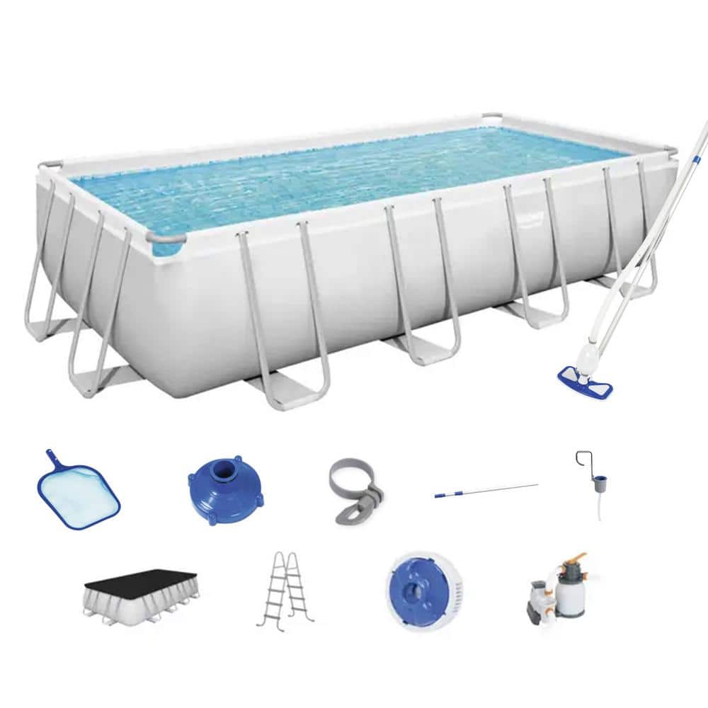 Bestway 18 ft. x 9 ft. x 48 in. Rectangular Above Ground Swimming Pool with Accessories, Brown -  147401