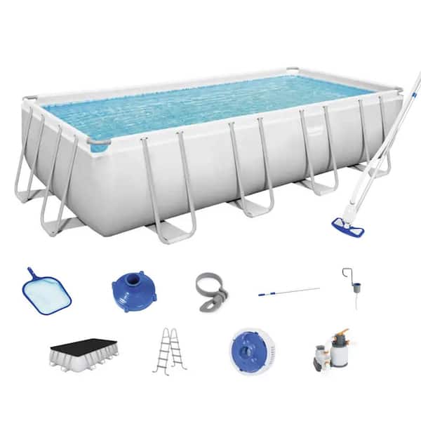 Forhandle at klemme voldsom Bestway 18 ft. x 9 ft. x 48 in. Rectangular Above Ground Swimming Pool with  Accessories 56468E-BW + 58237E-BW - The Home Depot