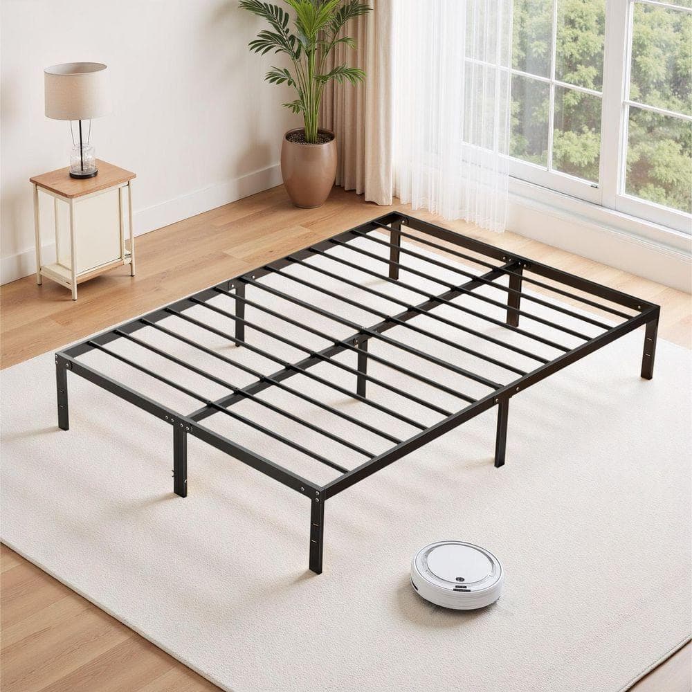 WONDER COMFORT Black Metal Frame Queen Size Platform Bed Mattress