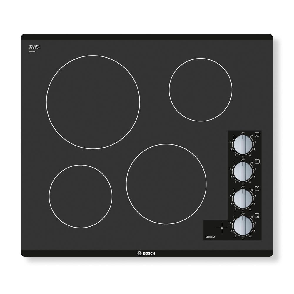 Bosch 500 Series 24 in. Radiant Electric Cooktop in Black with 4 Elements including 2,200-Watt Element Boil Time
