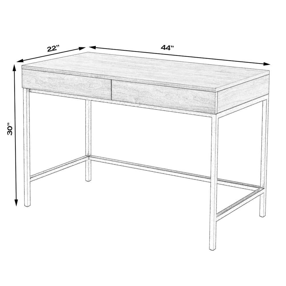 Carl 45" Black Metal Base & Walnut Finish Wood Writing Desk with Drawers