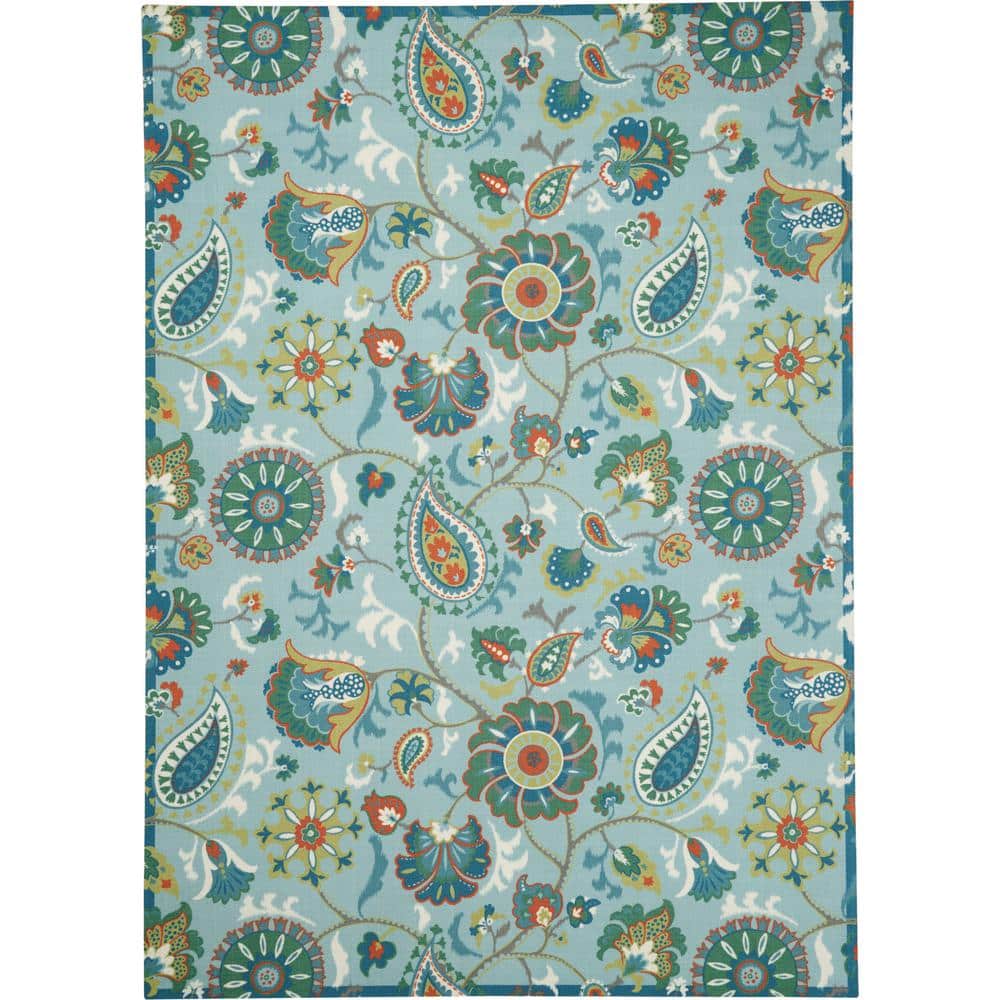 Waverly Sun N Shade Light Blue 8 ft. x 11 ft. Floral Geometric