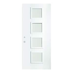 32 in. x 80 in. Evelyn Satin Opaque 4 Lite Painted White Right-Hand Inswing Steel Prehung Front Door