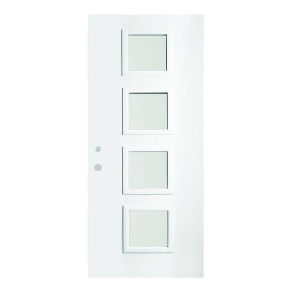 Stanley Doors 36 in. x 80 in. Evelyn Satin Opaque 4 Lite Painted White Right-Hand Inswing Steel Prehung Front Door