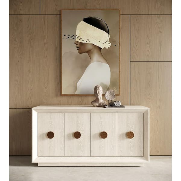 Marjorie Cream and Brushed Gold Ash Veneer Wood 63 in. Buffet