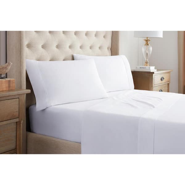 Waverly Sateen 4-Piece White Solid Cotton Full Sheet Set