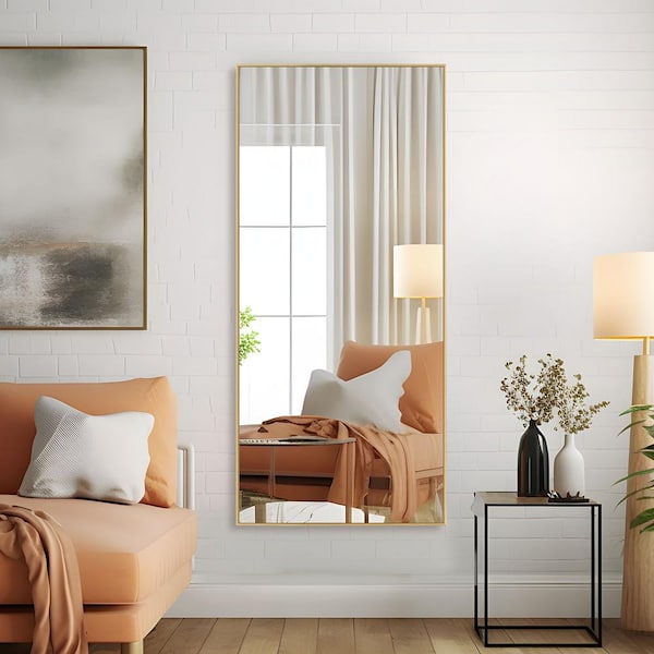 Lirago 34 in. W x 71 in. H Large Full-Length Mirror, Hanging or Leaning Against the Wall in Gold