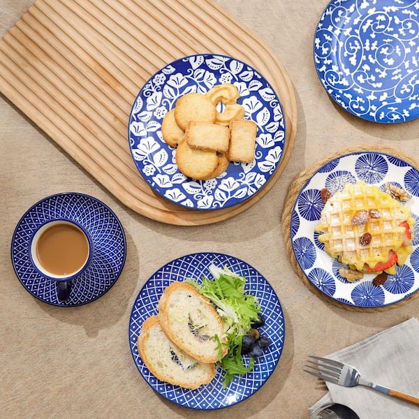 Numhew Vintage Blue Ceramic 6 fl. oz. Dessert Plates Set of 6, 6