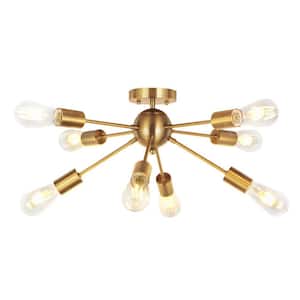 8-Light Brushed Gold Sputnik Chandelier Modern Aluminum LED Flush Mount For Kitchen Dining Room Bed Room Hallway