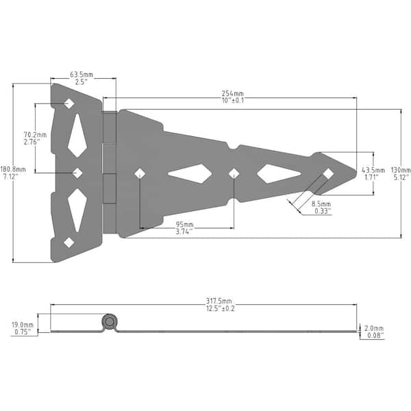 Everbilt 10 in. x 7-1/4 in. Black Decorative Gate Tee Hinge (2