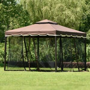 9.8 ft. W x 8.8 ft. H Brown Outdoor Steel Patio Gazebo with Netting and Vented Top