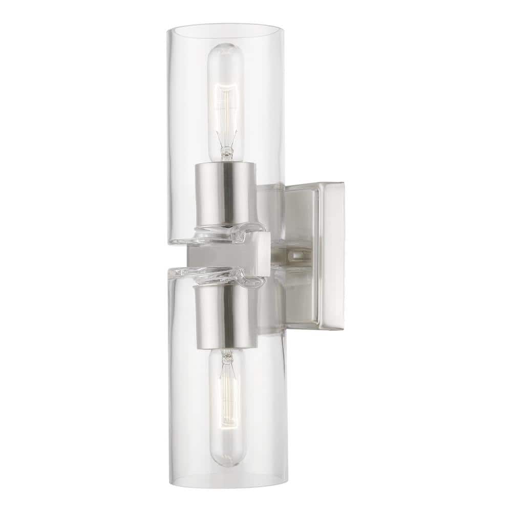 Clarion Brushed Nickel 2-Light Vanity with Clear Glass Shades