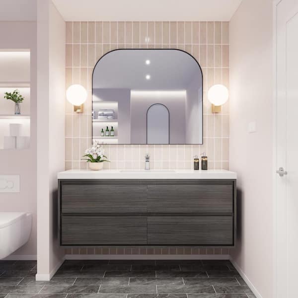 Moreno Bath Sage 60 in. W Bath Vanity in Gray Oak with Reinforced Acrylic Vanity Top in White with White Basin