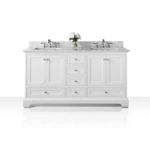 Audrey 66 in. W x 22 in. D x 34.3 in H Double Sink Bath Vanity in White with Italian Carrara White Marble Top