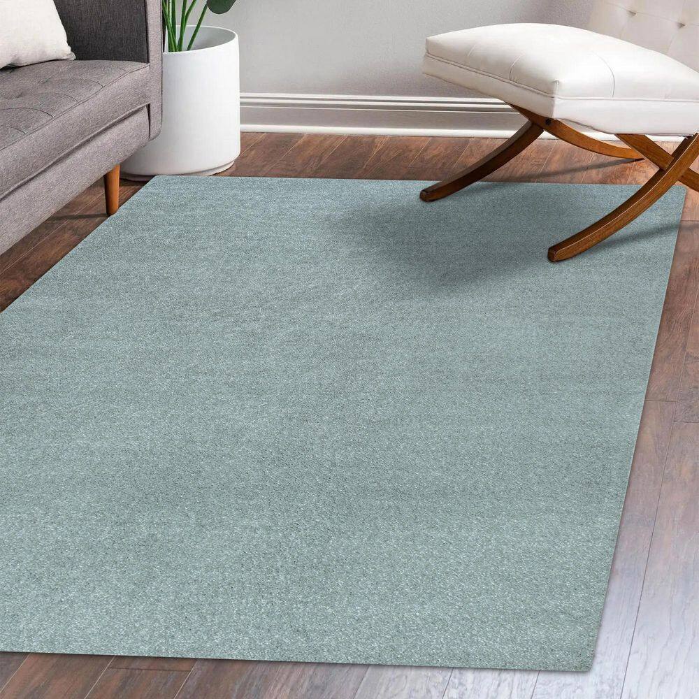 Light Blue Solid Synthetic 9' x 12' Reversible Area Rug