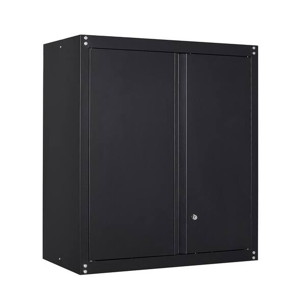 Tidoin 25.98 in. W x 13.78 in. D x 27.95 in. H 2-Tier Black Metal Kitchen and Bathroom Wall Cabinet with Adjustable Shelf