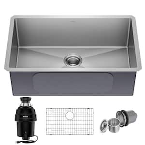 Standart PRO 30 in 16 Gauge Undermount Single Bowl Stainless Steel Kitchen Sink with WasteGuard 1 HP Garbage Disposal