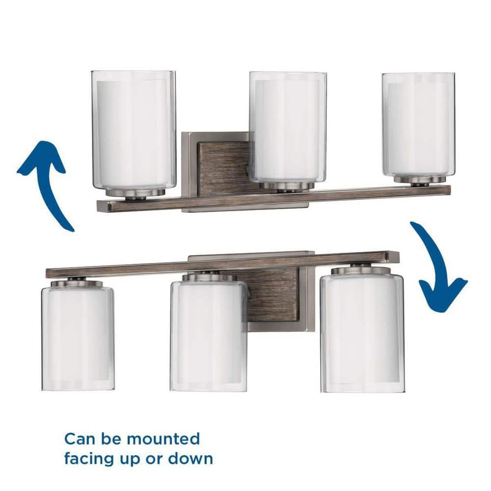 Mast 24" Brushed Nickel 3-Light Bath Vanity with Clear and Etched Glass Shades